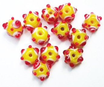 12 8-10mm Yellow, White, & Red Bumpy Beads