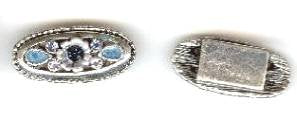 1 20x9mm Blue Floral Antique Silver Oval Slider