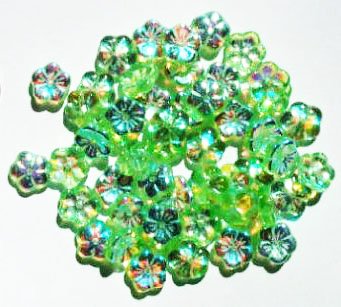 50 3x8mm Transparent Light Green AB Cupped Flower Beads