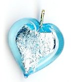 1 13x13x6mm Light Aqua with Foil Lampwork Heart Pendant