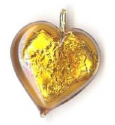 1 13x13x6mm Topaz with Foil Lampwork Heart Pendant