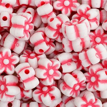 50 8mm Acrylic White and Pink Flower Beads