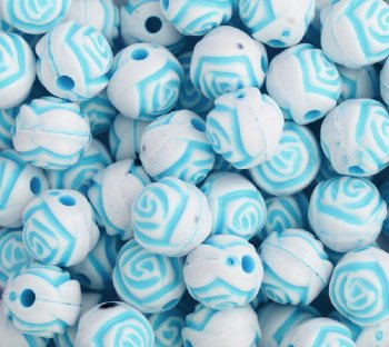 50 8mm Acrylic White and Light Blue Rosebud Beads