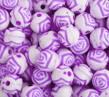 50 8mm Acrylic White and Purple Rosebud Beads