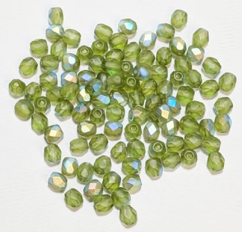 100 4mm Faceted Matte Olivine AB Firepolish Beads