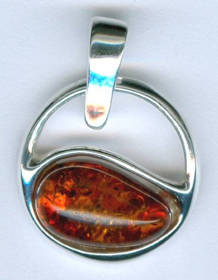 1 18mm Round Cognac Baltic Amber Sterling Pendant with Cut Out