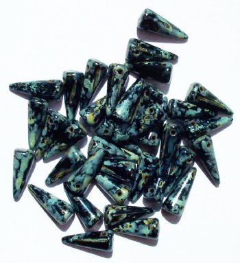 36 5x13mm Black Travertine Glass Spike Beads