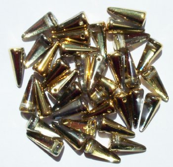 36 5x13mm Crytal Amber Half Coated Glass Spike Beads
