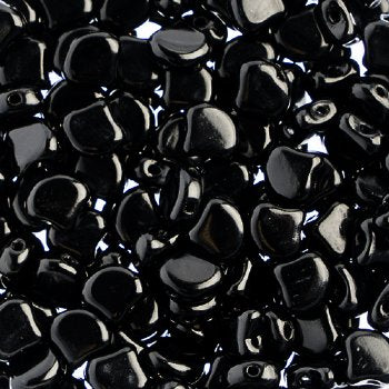 10 Grams 7.5mm Opaque Black Czech Glass Ginko Leaf Beads