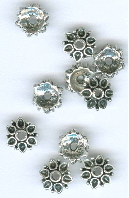 20 3x7.5mm Antique Silver Flower Pewter Bead Caps