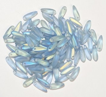 100 3x11mm Matte Transparent Medium Grey Blue AB Dagger Beads