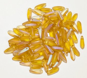 100 3x11mm Matte Transparent Topaz AB Dagger Beads
