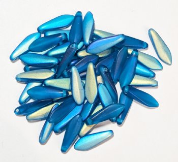 50 5x16mm Matte Transparent Dark Aqua AB Dagger Beads