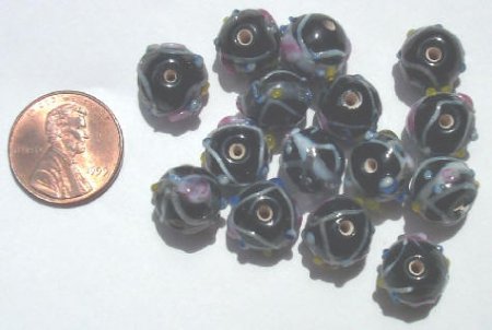 15 Wedding Cake 11mm Black with Silver and Rosebuds