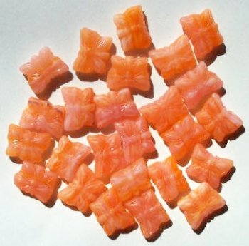 25 12mm Light Orange Marble Butterfly Beads