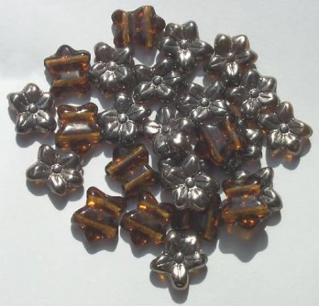 25 12x14mm Half Coat Hematite Topaz Two Hole Flowers