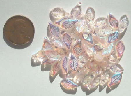 50 12x6mm Rose Pink AB Narrow Leaf