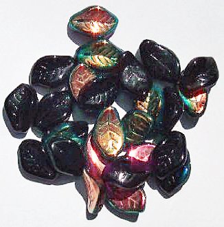 25, 14mm Wavy Black Half Coated Copper AB Leaf Beads