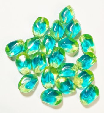 20 15x10mm Two Tone Jonquil and Aqua Nugget Beads
