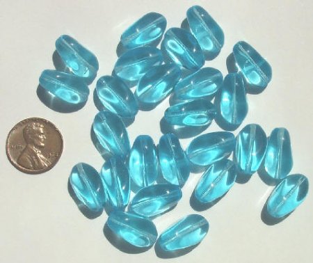 25 18x12mm Four Sided Twisted Aqua Ovals
