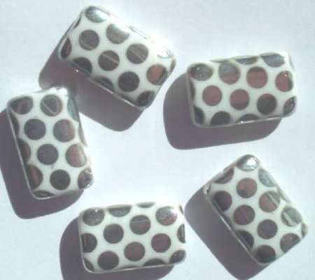 5 19x12mm Czech Glass Flat Rectangle Peacock Beads - White Labrador