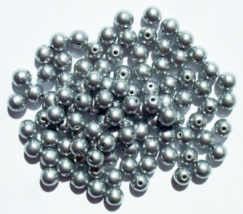 50 6mm Round Matte Metallic Silver Glass Beads