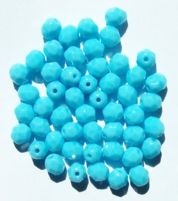 50 6mm Faceted Opaque Light Blue Firepolish Beads