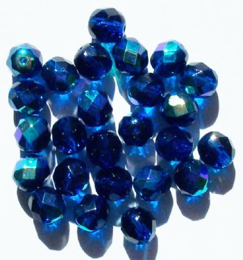 25 8mm Faceted Transparent Dark Aqua AB Beads