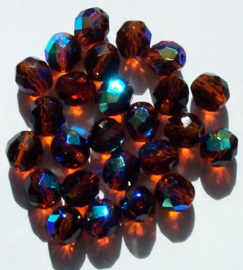 25 8mm Faceted Transparent Dark Topaz AB Beads