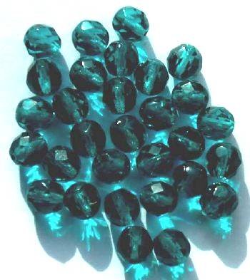25 8mm Faceted Dark Aqua Firepolish Beads