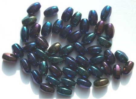 50 9x5mm Metallic Navy AB 6-Sided Ovals
