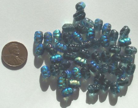 50 9x6mm Montana Blue AB Ridged Oval Nuggets