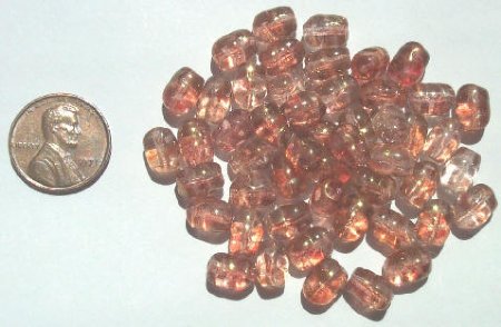50 9x6mm Pink Golden Lustre Ridged Oval Nuggets
