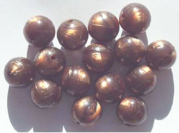 15, 14mm Satin Smoky Mauve with Black Swirl Vintage Acrylic Beads