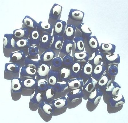 50 8x6mm Acrylic Opaque Cobalt Evil Eye Barrel Beads