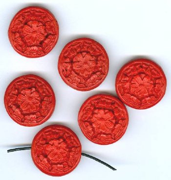 6 21x8mm Red Cinnabar Floral Disks