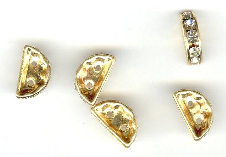5 13x7mm Gold Plated Rhinestone Crystal Silver 2 Hole Spacer
