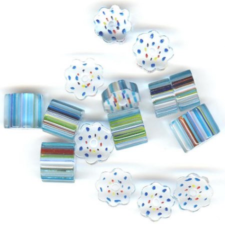 Furnace 20 grams Flower White Core with Aqua, Blue, Yellow, Red & Green