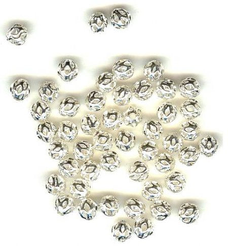 50 4mm Silver Round Filigrae Metal Beads