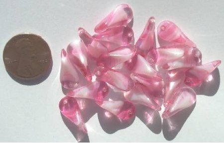 25 18x9mm Pink & White Givre Paddle Beads