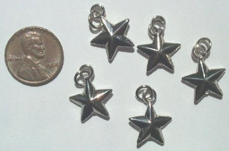 5, 18mm Bright Silver Plated Star Pendants
