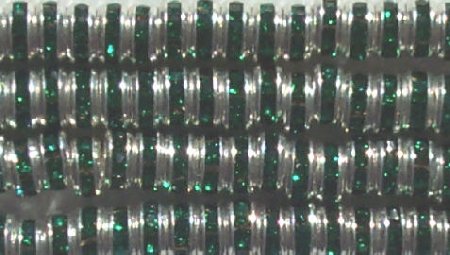 10 4.5mm Silver Rondelles with Emerald Rhinestones