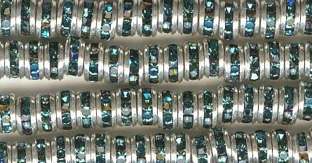 10 4.5mm Silver Rondelles with Montana Rhinestones
