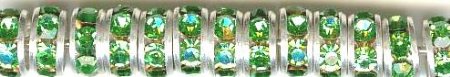 10 6mm Silver Rondelles with Peridot Rhinestones