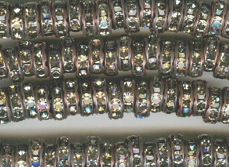 10 8mm Antique Copper Rondelles with Black Diamond Rhinestones