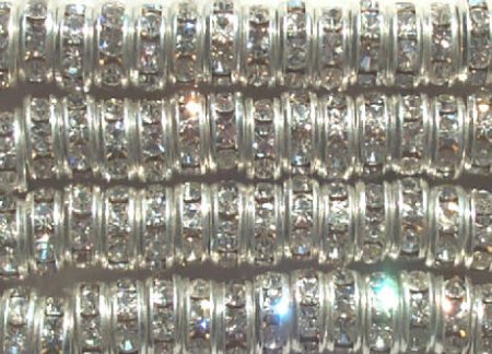10 8mm Silver Rondelles with Crystal Rhinestones