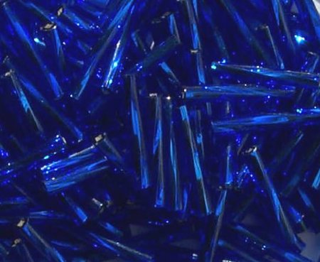25 Grams 15mm Silver Lined Sapphire Twisted Bugle Beads