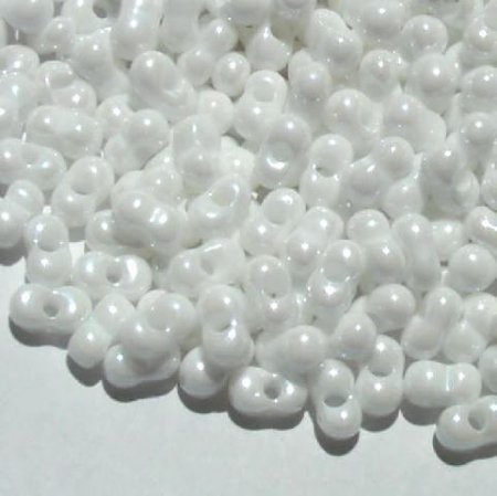 25 grams of 3x7mm White Lustre Farfalle Seed Beads