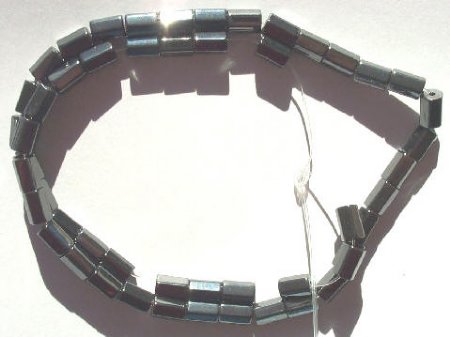 16 inch strand of 8x6mm Magnetic Hematite 6-Sided Tubes