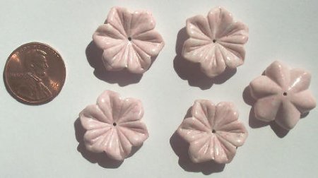 5 20x7mm Carved Howlite Light Pink Flowers